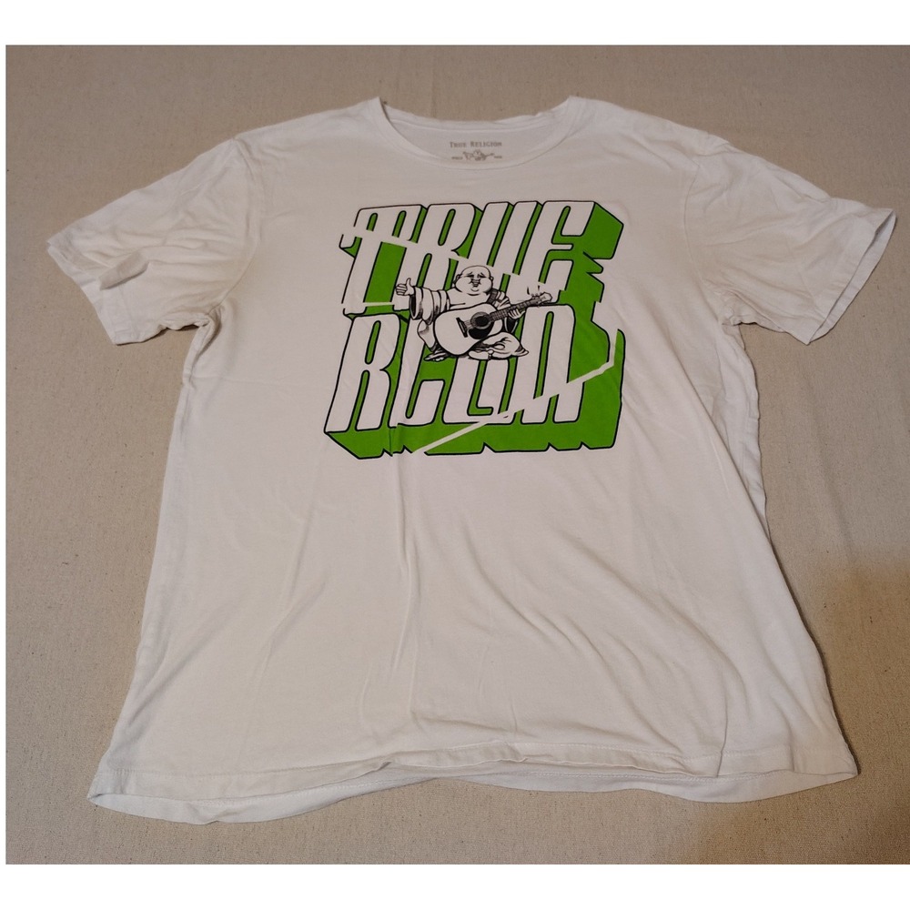 True‎ Religion Mens World Tour Buddha Graphic Tee White Green XL 20
